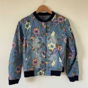 Y2K Painted Floral Bomber Denim Jacket Sz M